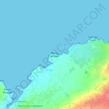 Mapa topográfico Punta Vergajo, altitude, relevo