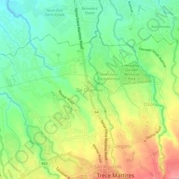 Mapa topográfico De Ocampo, altitude, relevo