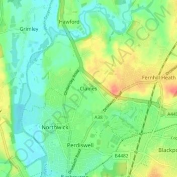 Mapa topográfico Claines, altitude, relevo