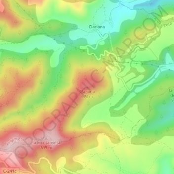 Mapa topográfico Clariana, altitude, relevo