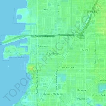 Mapa topográfico Arlene Manor, altitude, relevo