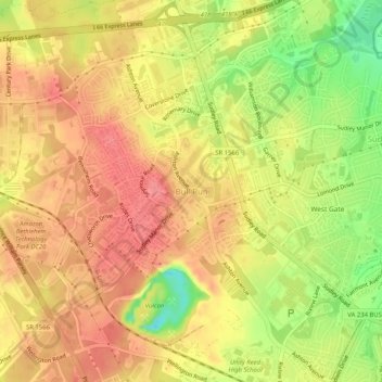 Mapa topográfico Bull Run, altitude, relevo