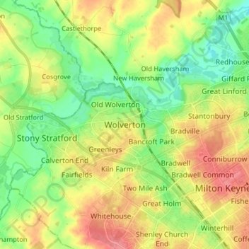 Mapa topográfico Wolverton, altitude, relevo