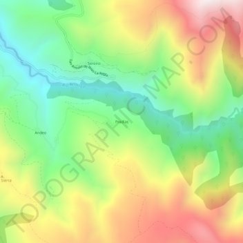 Mapa topográfico Pradías, altitude, relevo