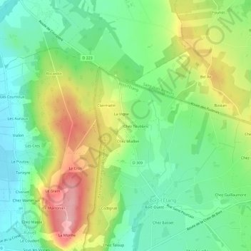 Mapa topográfico Les Boursis, altitude, relevo