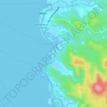 Mapa topográfico Jubasan, altitude, relevo