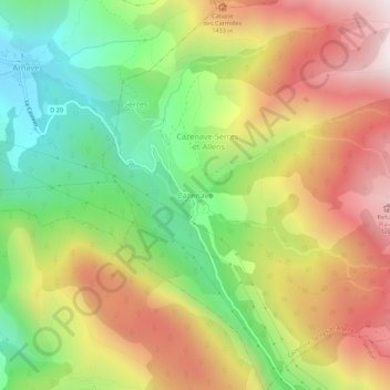 Mapa topográfico Cazenave, altitude, relevo