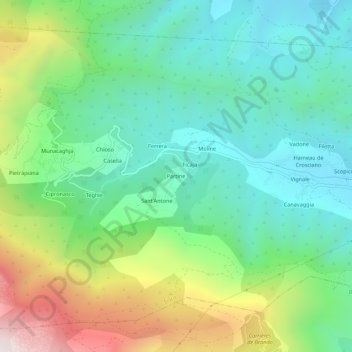 Mapa topográfico Partine, altitude, relevo