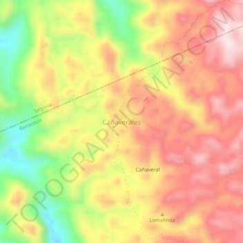 Mapa topográfico Cañaverales, altitude, relevo