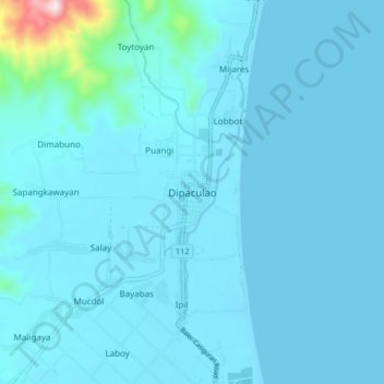 Mapa topográfico Dipaculao, altitude, relevo