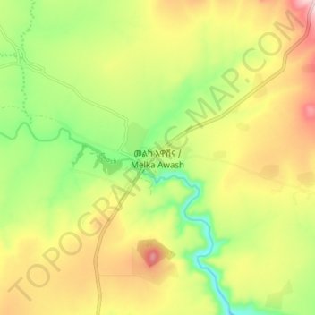 Mapa topográfico Melka Awash, altitude, relevo