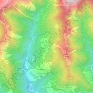 Mapa topográfico Azzano, altitude, relevo