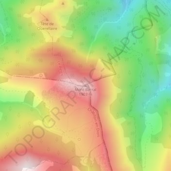 Mapa topográfico Mont Barral, altitude, relevo