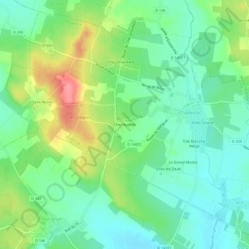 Mapa topográfico Chez Audoin, altitude, relevo