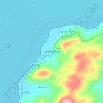 Mapa topográfico Luquina Grande, altitude, relevo