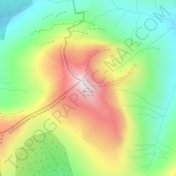 Mapa topográfico Ben Lui, altitude, relevo