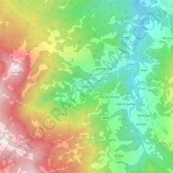 Mapa topográfico Molinello, altitude, relevo