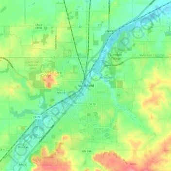 Mapa topográfico Northfield, altitude, relevo