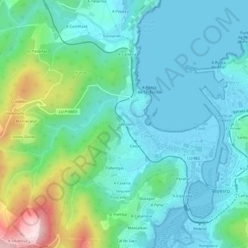 Mapa topográfico Castrillón, altitude, relevo