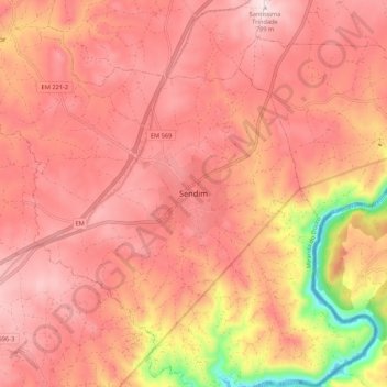 Mapa topográfico Sendim, altitude, relevo