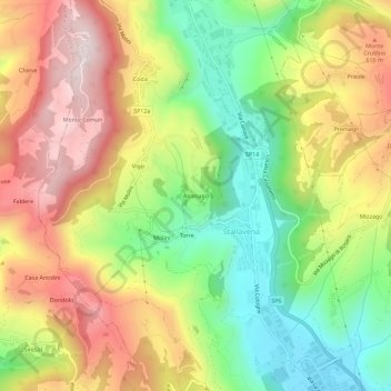 Mapa topográfico Alcenago, altitude, relevo