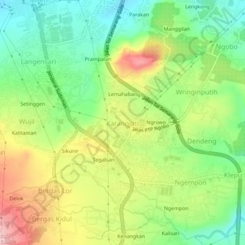 Mapa topográfico Karangjati, altitude, relevo
