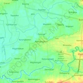 Mapa topográfico Kemangkon, altitude, relevo