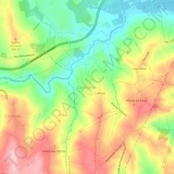 Mapa topográfico Cachoeiras, altitude, relevo