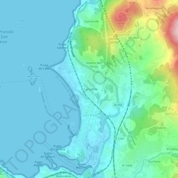 Mapa topográfico O Carballiño, altitude, relevo