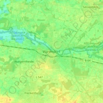 Mapa topográfico Warendorf, altitude, relevo