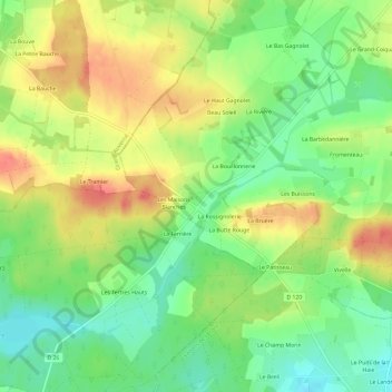 Mapa topográfico Le Jeanneau, altitude, relevo