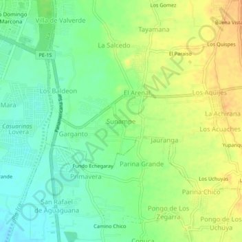 Mapa topográfico Sunampe, altitude, relevo