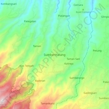 Mapa topográfico Sumbermalang, altitude, relevo