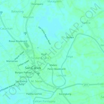 Mapa topográfico Tandang Sora, altitude, relevo