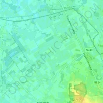 Mapa topográfico Noordijkerveld, altitude, relevo