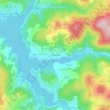 Mapa topográfico La Courcelle, altitude, relevo