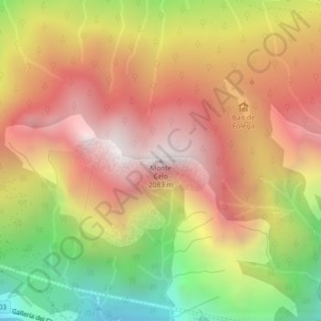 Mapa topográfico Monte Celo, altitude, relevo