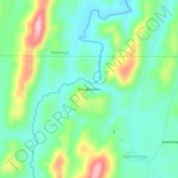 Mapa topográfico Pau-de-Ferro, altitude, relevo