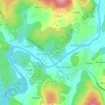 Mapa topográfico Rilleira, altitude, relevo