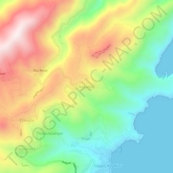 Mapa topográfico Kochylos, altitude, relevo