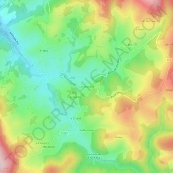 Mapa topográfico Les Bourbas, altitude, relevo