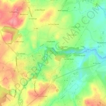 Mapa topográfico La Perche, altitude, relevo
