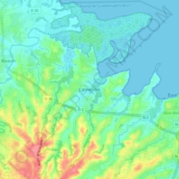 Mapa topográfico Lamentin, altitude, relevo