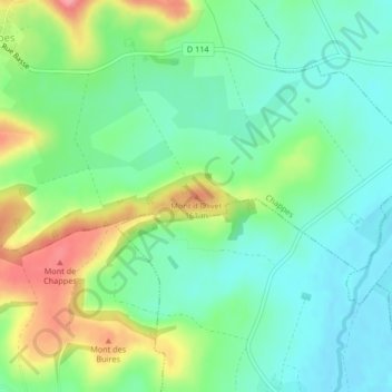 Mapa topográfico Mont d'Olivet, altitude, relevo