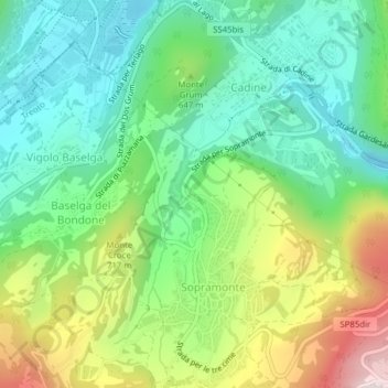 Mapa topográfico Campra, altitude, relevo