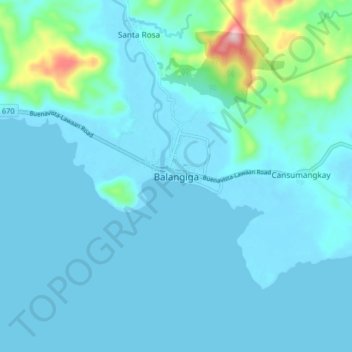 Mapa topográfico Balangiga, altitude, relevo