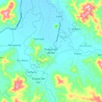 Mapa topográfico Dupax del Norte, altitude, relevo