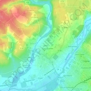 Mapa topográfico Luprie, altitude, relevo
