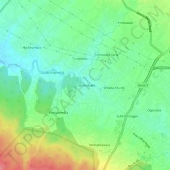Mapa topográfico Chandrabani, altitude, relevo