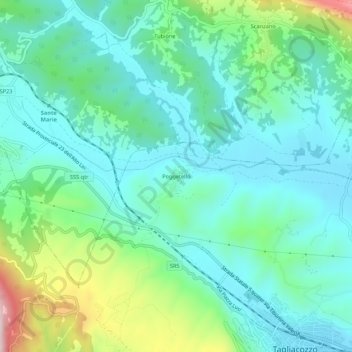 Mapa topográfico Poggetello, altitude, relevo